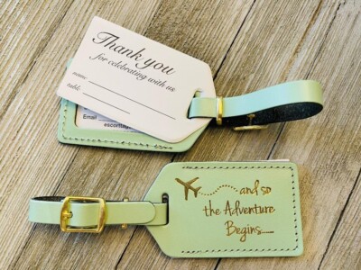 25 Mint (Princess Style) wedding escort luggage tags, bonded