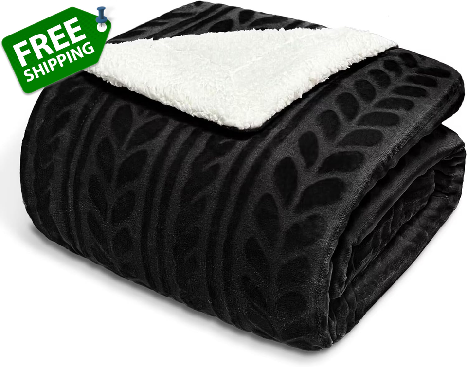 King Size Sherpa Fleece Bed Blanket, Reversible Velvet Warm Blankets