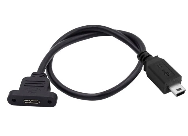 Mini 5Pin to Micro B 3.0 Panel Mount Data Extension Cable | Male to Female 0.5m - Image 2 of 4