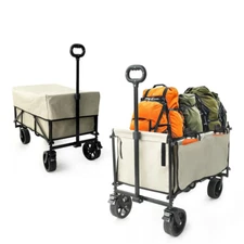 Collapsible Folding Wagon 400L Beach Wagon Cart w Shade Cover Heavy Duty 440 lbs