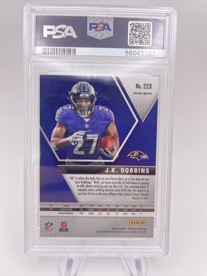 2020 Panini Mosaic JK Dobbins 223 No Huddle Silver Prizm Rookie Card