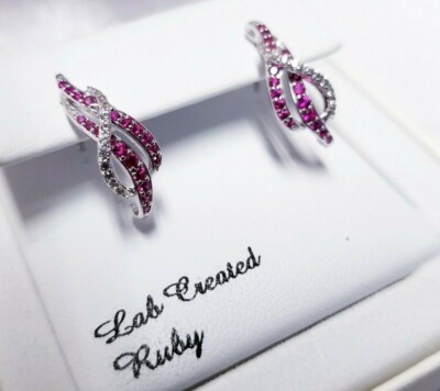 925 Sterling Silver P Star M Lab Created Ruby 0.78'' Post-Back Earrings 