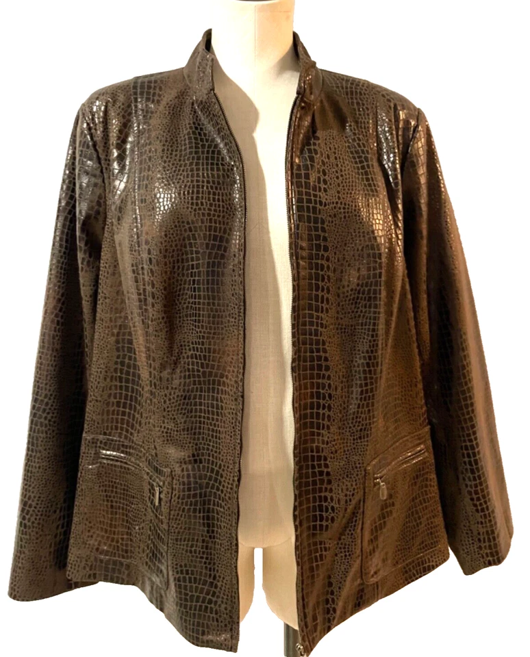 Elementz Womens Vintage Faux Leather Jacket size 2X Zip Up Collared 1990s YK - Image 4 of 4