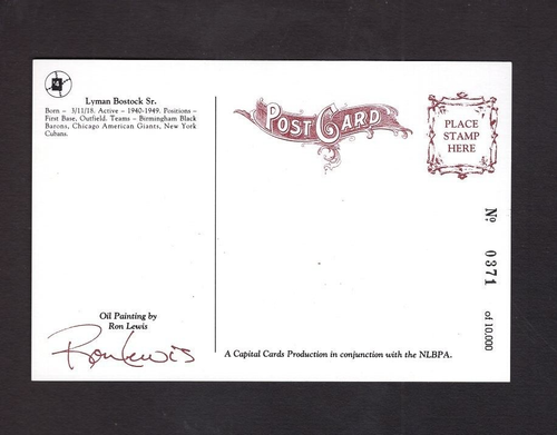Lyman Bostock Sr. SIGNED Negro League Ron Lewis Postcard Autographed - Picture 2 of 2