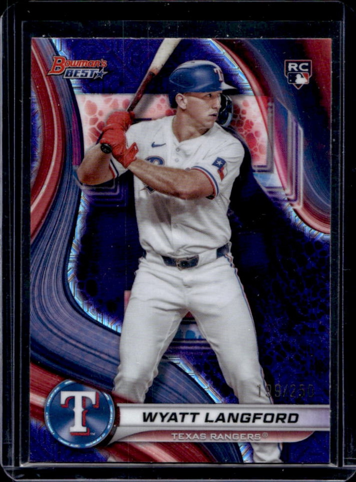 2024 Bowman's Best Wyatt Langford RC Purple Mojo Refractor #199/250 Rangers