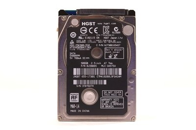 HGST HTS545050A7E362 500GB 2.5'' 3Gb/s 7mm 5.4K RPM SATA Hard Drive P/N: 0J38085