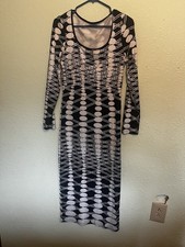Dress Black White Geometric Bodycon full length Round Neck Long Sleeve, very fla