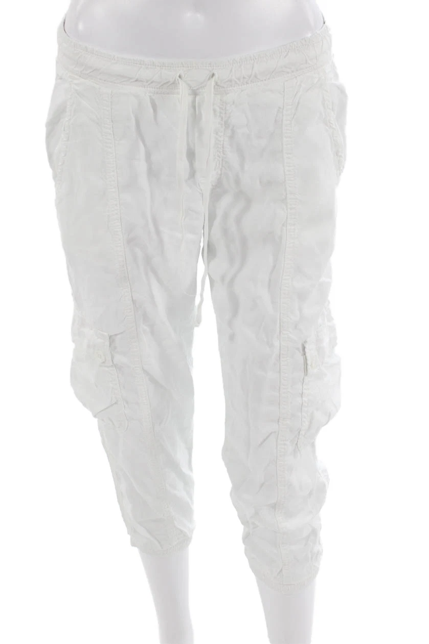 Bella Dahl Women Cargo Capri Pants White Tencel Drawstring Size XS