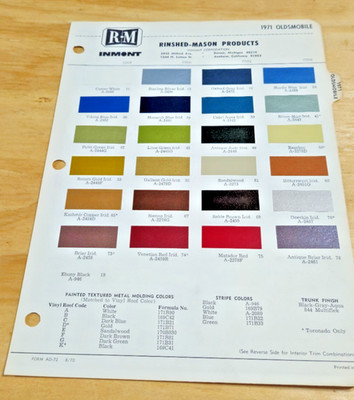1971 Oldsmobile paint color chip chart car exterior sheet sample OEM R-M