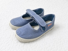 Cienta Girls Mary Jane Shoes Blue Canvas Hook Loop Size 29 EU Made in Spain