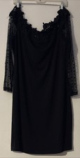 Women’s Shein Curve Off-shoulder Lace Neckline Dress w/ Sheer Sleeves - Black