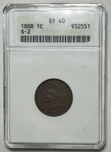 1888-P S-2 Snow 2 MPD Indian Head Cent EF40 Old Anacs Soapbox Holder - VERY RARE