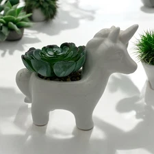 Flora Bunda Artificial Plant in 5 in Cute White Unicorn Novelty Planter