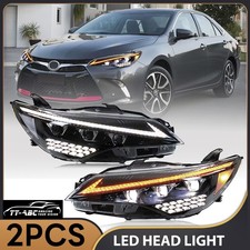 Black Projector Headlights For 2015-2017 Toyota Camry w/ LED Tube Bar Pair Set