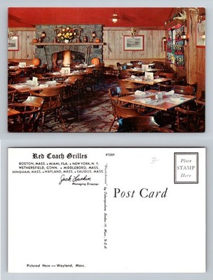 Wayland, MA-Massachusetts, Red Coach Grille Rustic Dining Room Vintage Postcard