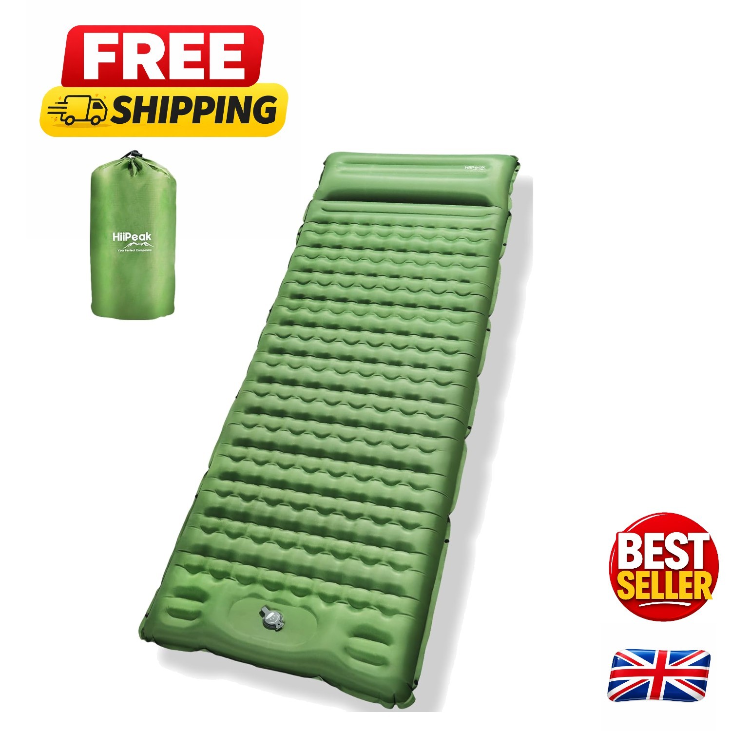 Ultralight Inflatable Sleeping Pad with Built-in Pump for Kids - Green 195x66cm