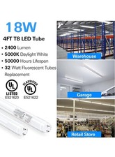 (4 un.) Bombilla de tubo fluorescente T8 LED 4 pies, 48 pulgadas, color de luz diurna 18W 5000K