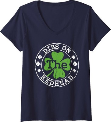Funny Irish Shamrock Dibs On The Redhead Quote Ladies' V-Neck Tshirt