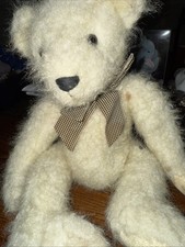 RARE RUSS ABERCROMBIE Plush Adjustable TEDDY BEAR Cream 13" Checked Bow