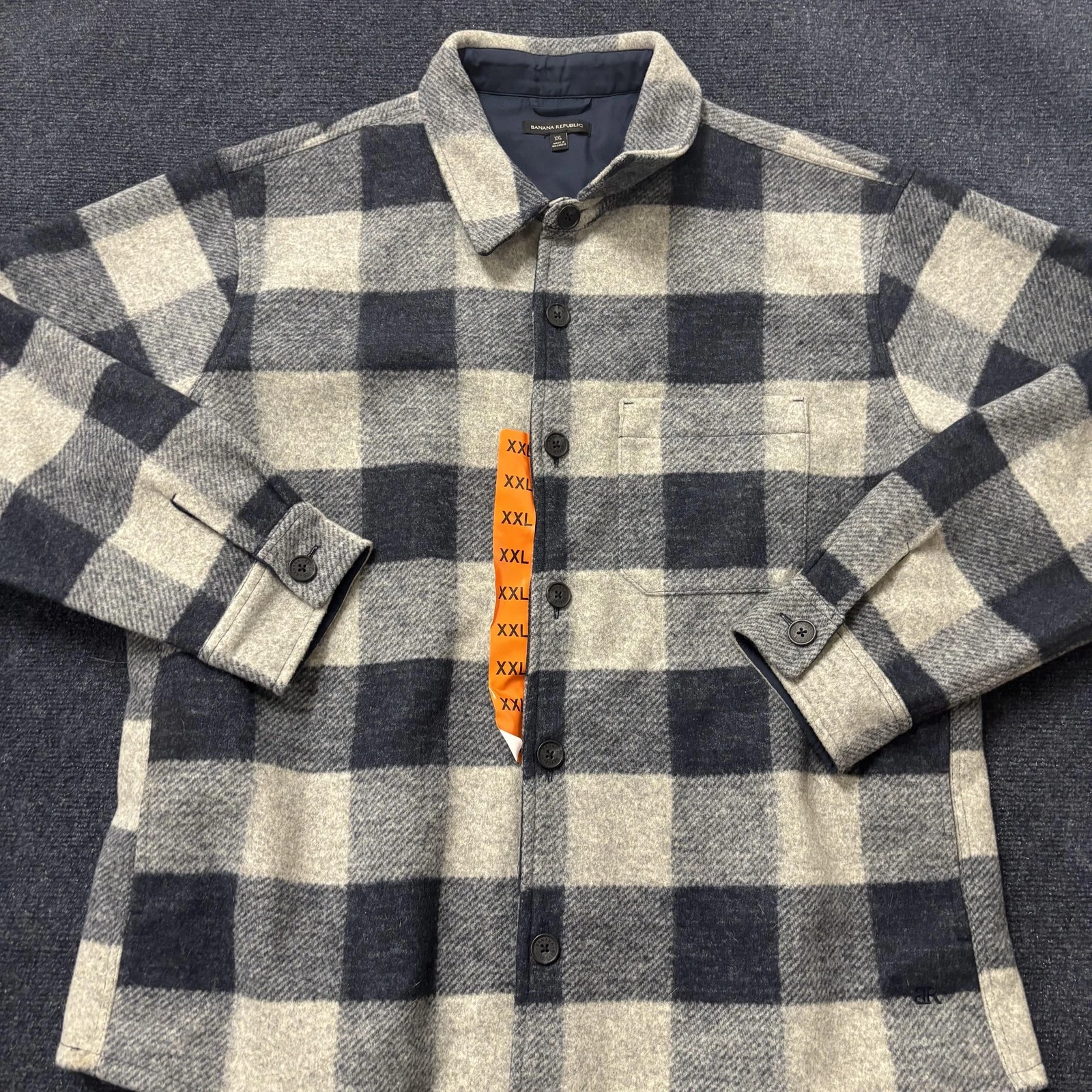 Banana Republic Jacket Mens 2XL Blue Gray Plaid Wool Lined Button Front Coat
