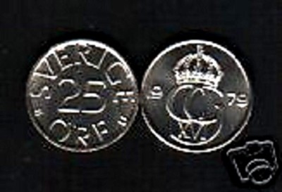 SWEDEN 25 ORE KM-851 1979 x 100 Pcs Lot KING KARL GUSTAF XVI UNC COIN SWEDISH