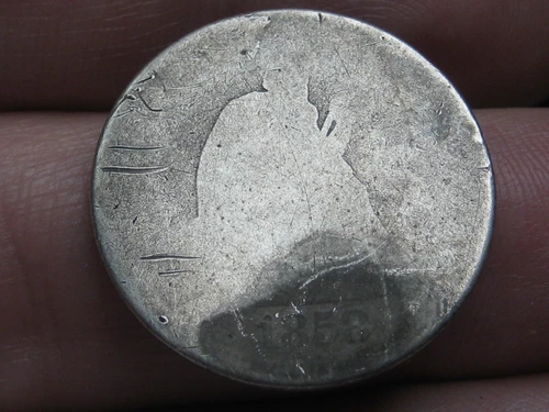 1858 P Silver Seated Liberty Quarter 25C- Philadelphia, About Good Details