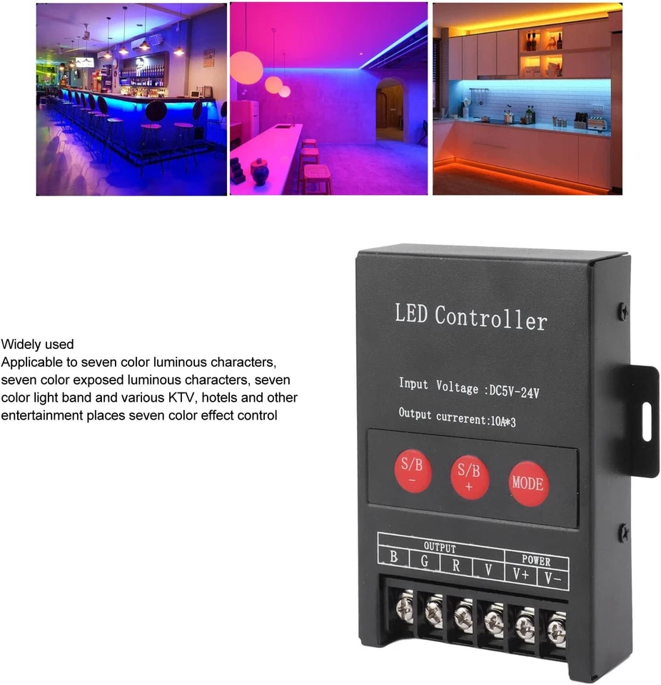 DC 5V-24V 3 Channel 45A LED Lights Controller Adjustable Speed RGB LED Strip Lig - Image 3 of 4