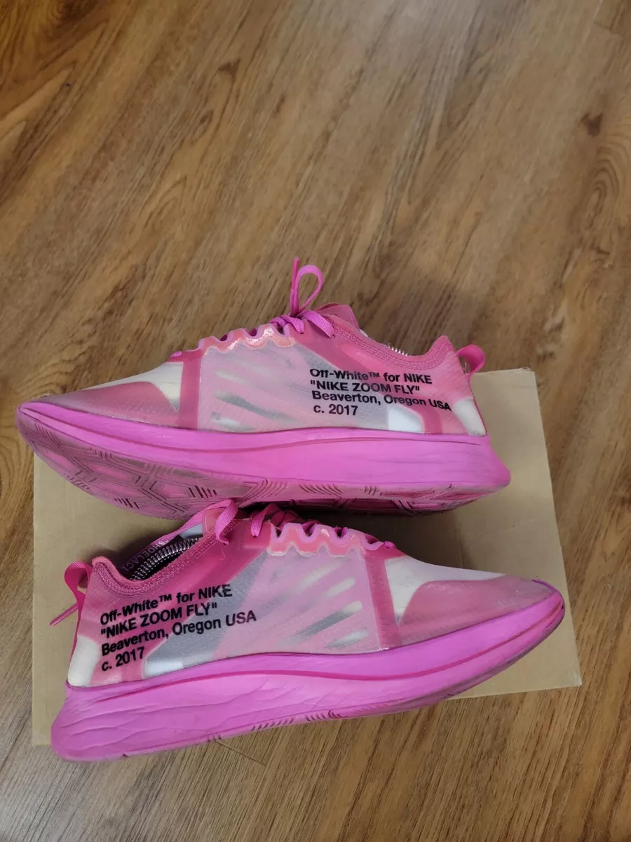 Off White x Nike Zoom Fly SP 'Tulip Pink' Size 7.5 AJ4588-600 Condition 9/10