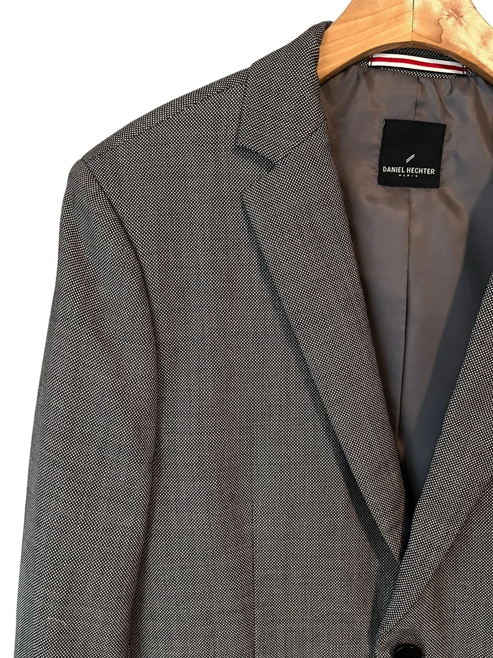 Casaco Daniel Hechter masculino 46L blazer de lã cinza tweed 2 botões NOVO $295 MSRP - Imagem 2 de 4