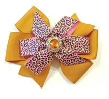 Beautiful Gold Faux Jewel inspired hair bow for girls. 