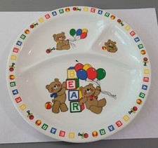 Vintage Melamine Ware Childs Divided Plate Bears Balloons Primary Colors