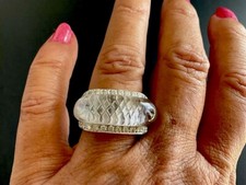 Anello italiano Chantecler oro bianco 18 kt diamanti CRISTALLO DI ROCCIA misura 6 1/4