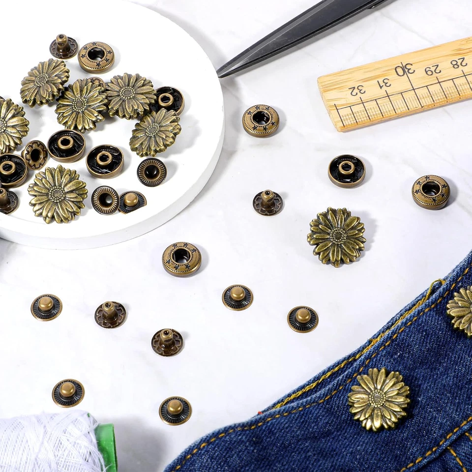 10 Sets Flower Snap Buttons, Vintage Buttons Snaps for Leather Antique Snaps But - Image 2 of 4