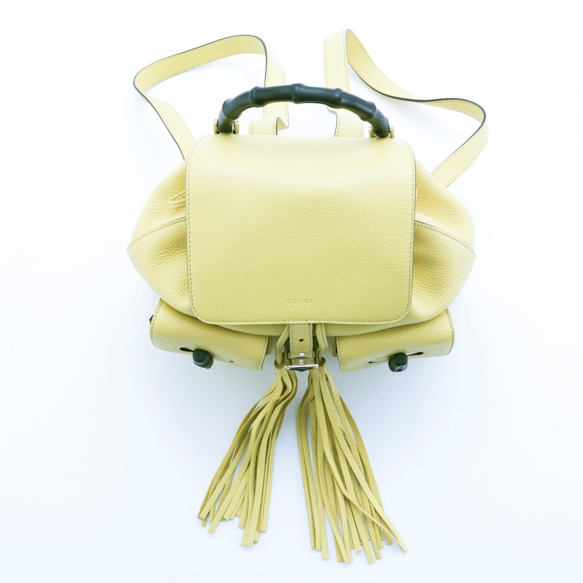Gucci Bamboo Backpack Tassel Yellow Grain Calfskin Leather Gucci Leather Bamboo Tassel Backpack – ReLuxe Room main image 4