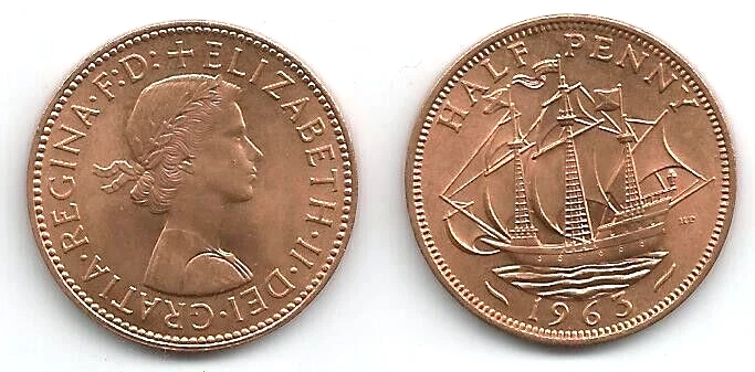 50 monedas BU Gran Bretaña medio centavo Reina Isabel II sin circular 1954-1970 Foto 2 de 2