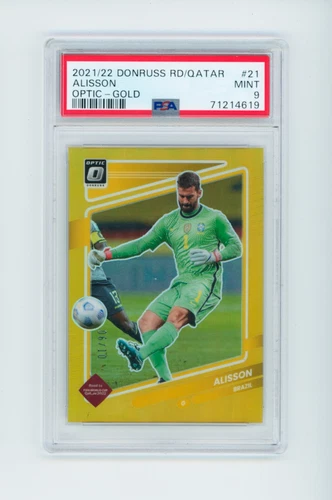 2021-22 Alisson Panini Donruss Optic Gold Holo Brazil Soccer Card 6/10 PSA 9