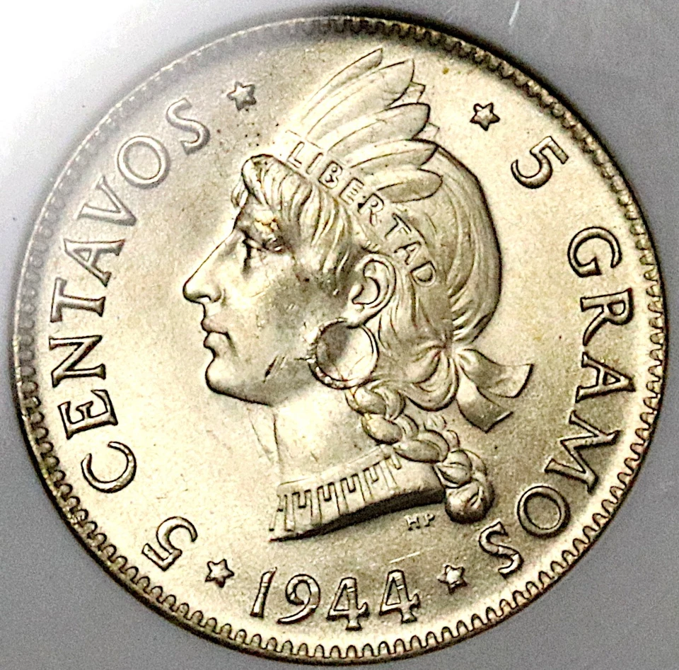 1944 NGC MS 64 Dominican Republic 5 Centavos WWII Silver Coin (25042302C) - Image 2 of 4