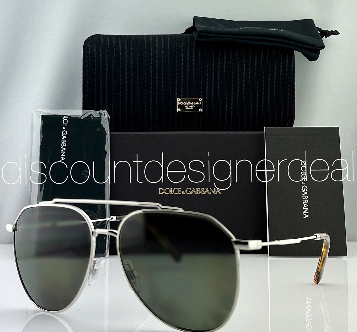 小物 Dolce&Gabbana Aviator Sunglasses Box DOLCE & GABBANA Aviator Sunglasses DG2296 05/9A Silver Frame Green