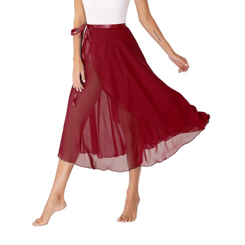 Women's Sheer Lace Up Wrap Dance Skirt Solid Color High Waist Flowy Midi Skirt - Picture 10 of 134