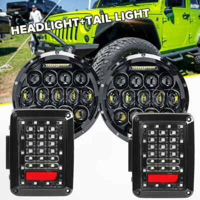 7''inch LED Headlights +Tail Brake Lights Reverse Lamp For Jeep Wrangler JK 07-17