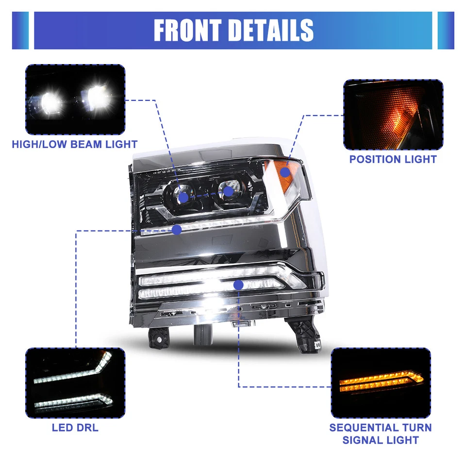 Flaw Headlights For 2016-2018 Chevy Silverado 1500 LED Sequential Projector Lamp - Image 3 of 4