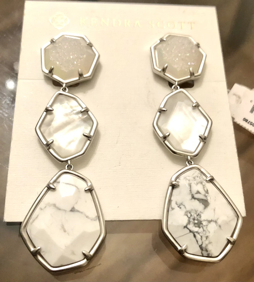 Kendra Scott Nina Linear Stone Dropsp Whithe Rodium Drops Clips