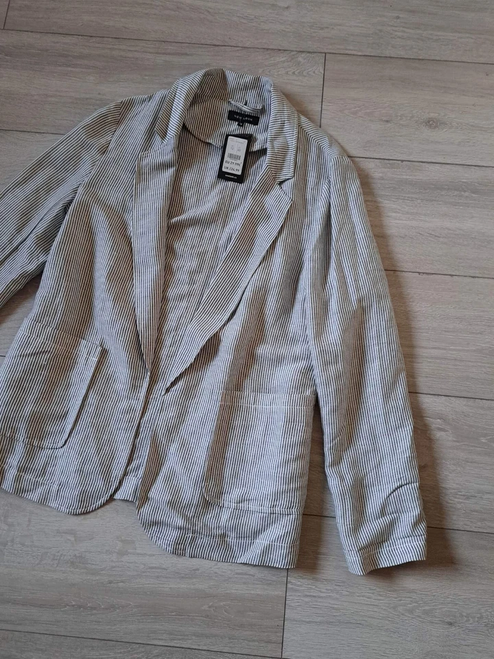New Look Blue & White Striped Jacket Linen Mix Pockets Casual Nautical BNWT UK12 - Image 4 of 4