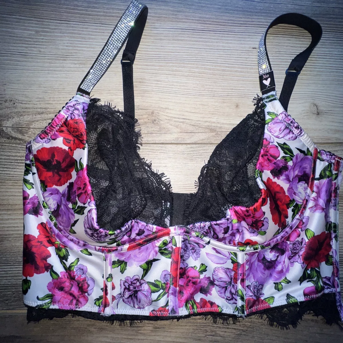 NWT Victorias Secret 36D Very Sexy SATIN SHINE STRAP QUARTER CUP BRA TOP  FLORAL