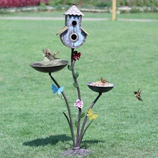 38" H Birdbaths for Outdoors,Metal Bird Feeder and Bird Houses for Outside,3-In-
