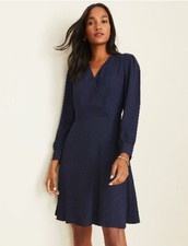 New Ann Taylor Velvet Red Polka Dot Navy Seamed V-neck Fit Flare Wrap Dress 0