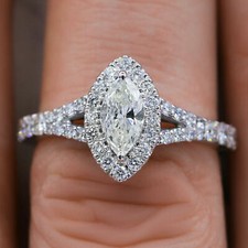 Marquise Cut 2.50Ct Diamond 14k White Gold Halo Engagement Ring Simulated Size 6