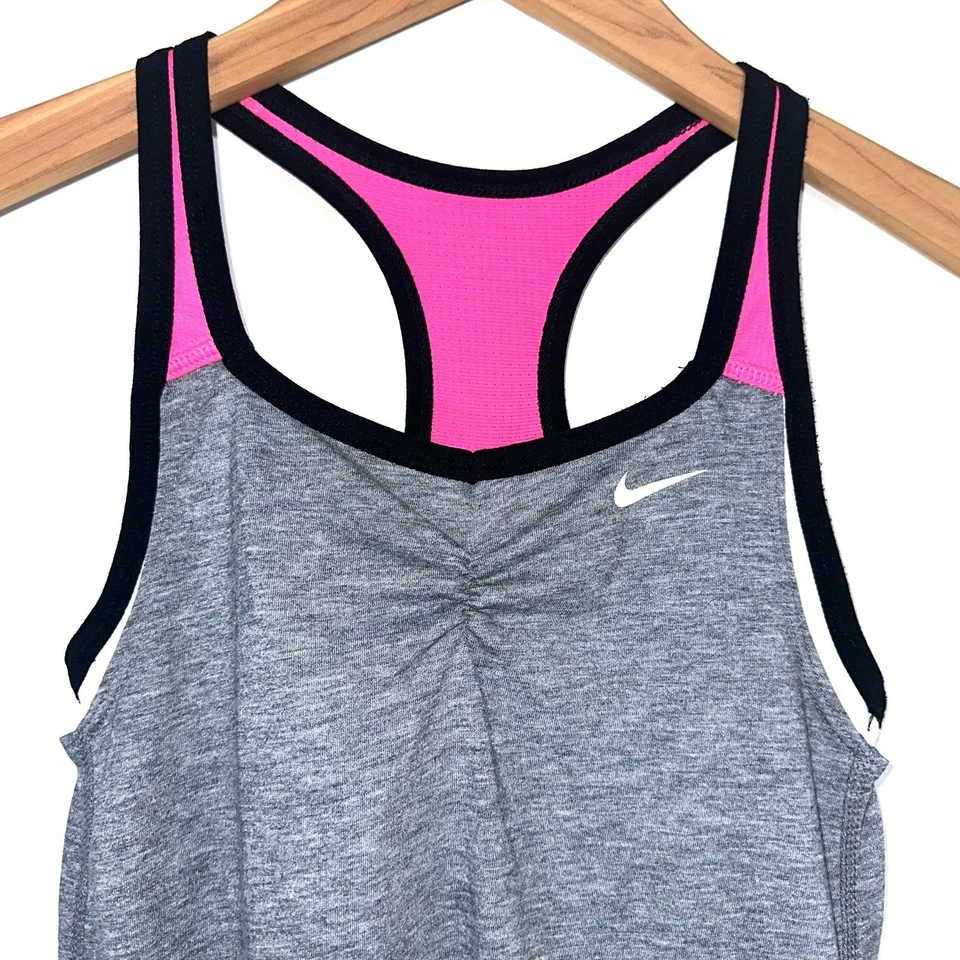 Nike Girls Dri-Fit Built-In Bra Grey Pink Tank Top Size Large - Image 2 of 4
