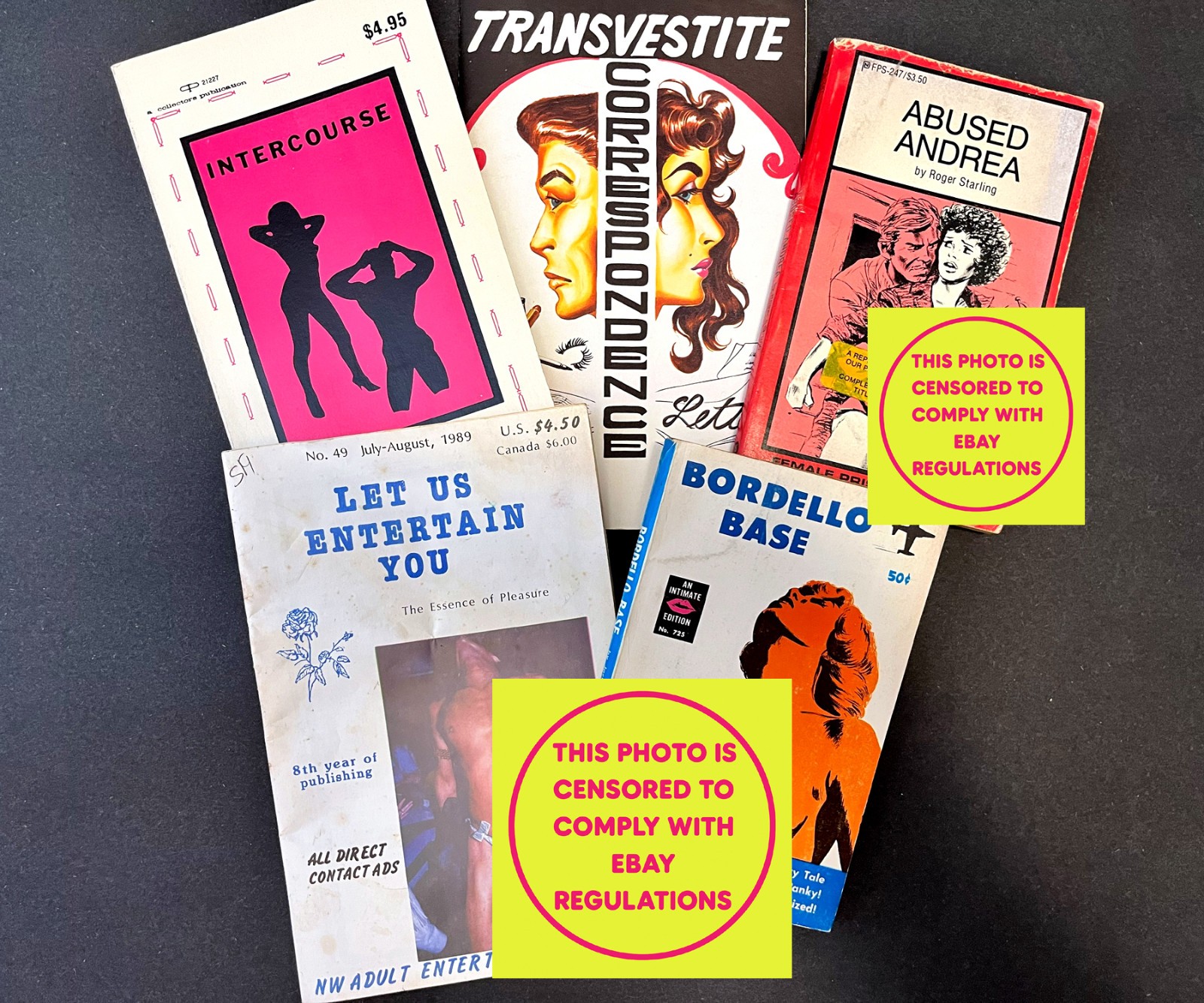 Vintage Sleaze Pulp Adult - LOT of 5 Titles - Abused Andrea, Bordello Base, + 3