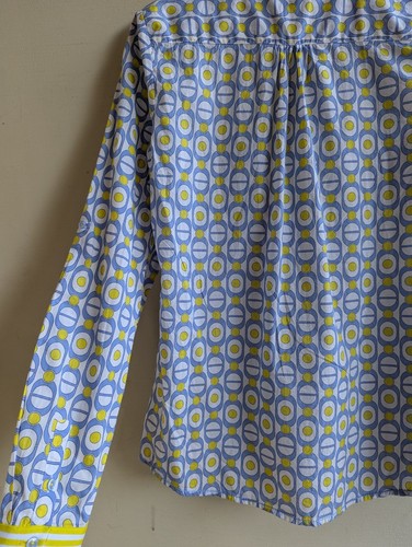 Emily van den bergh Sz 36 white/blue/yellow roll tab sleeve womens shirt blouse - Picture 13 of 21